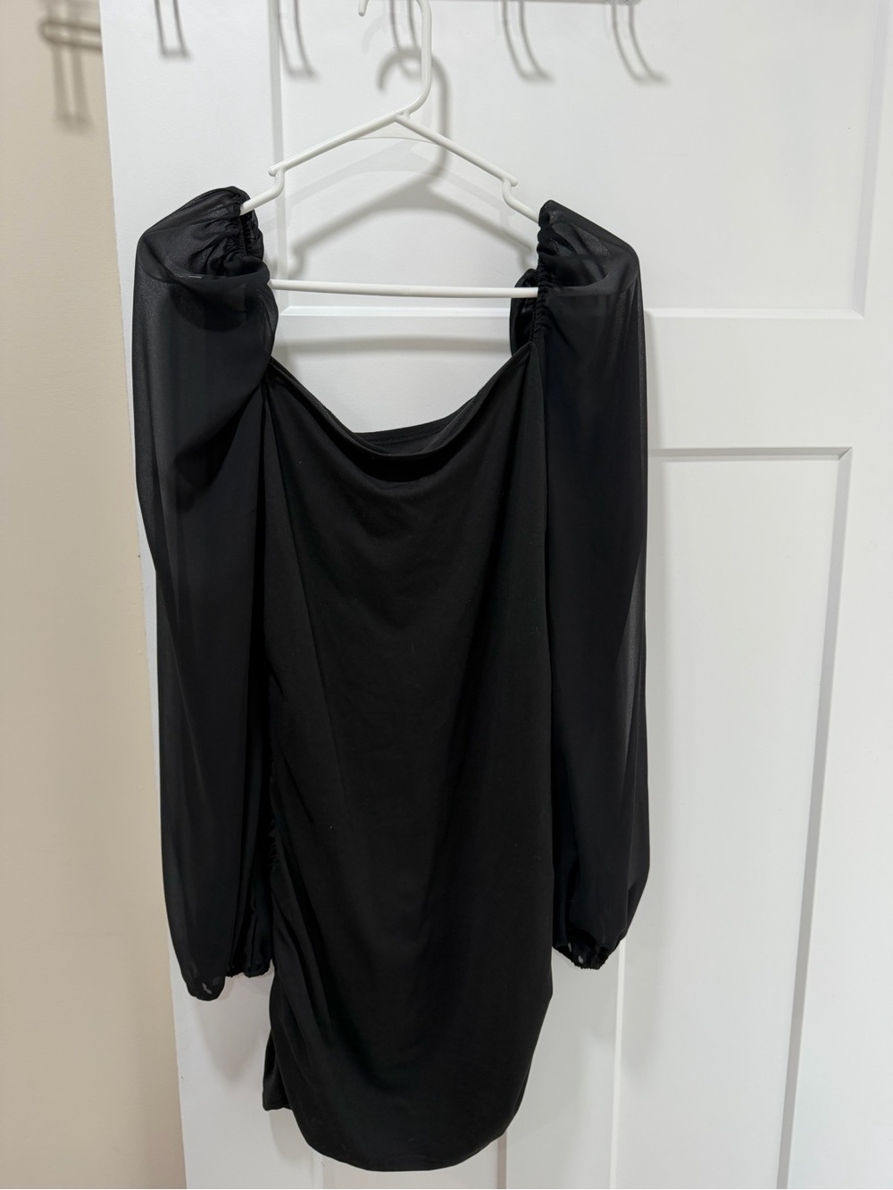 SHEIN Black Off-Shoulder Midi Dress with Sheer Long Sleeves